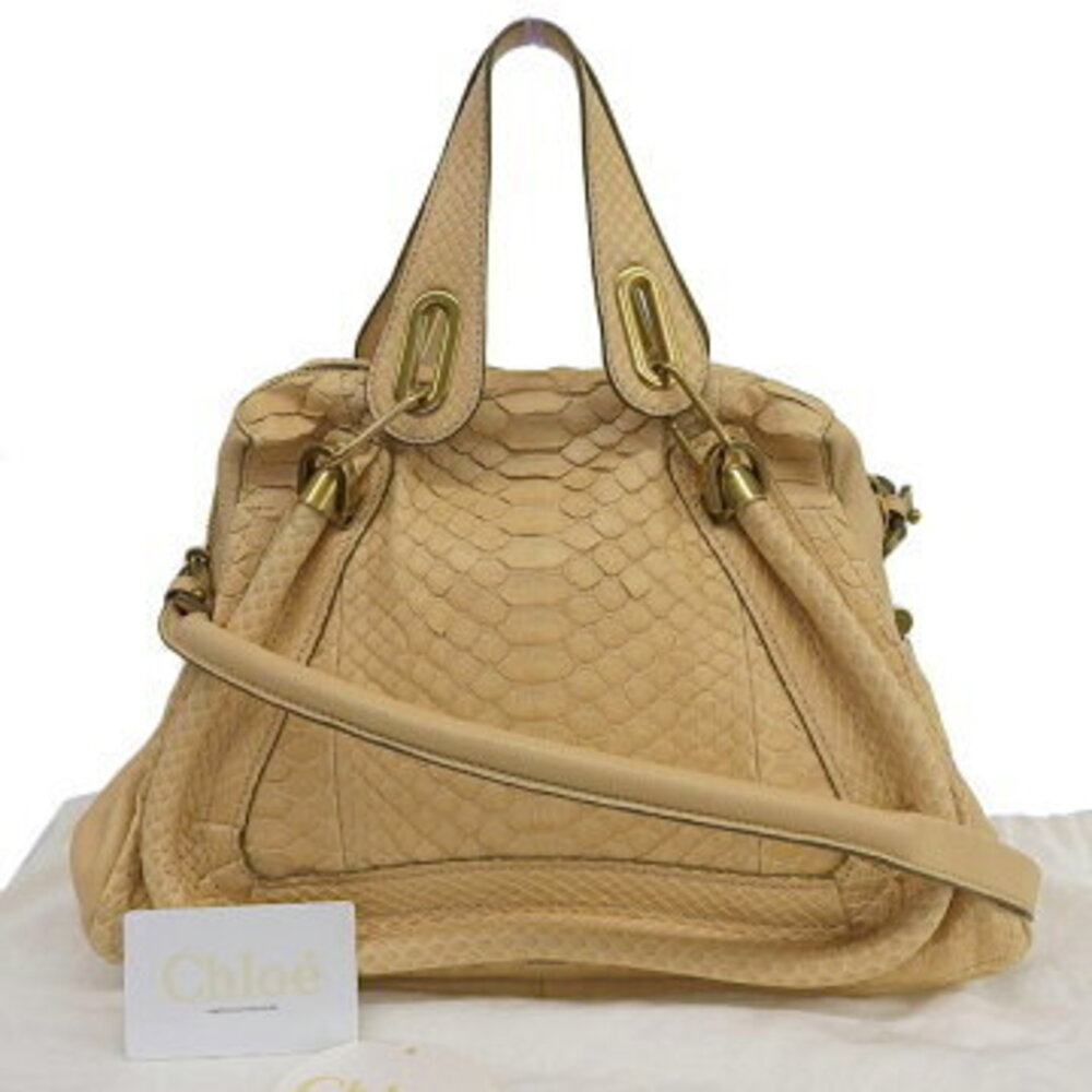 Chloe Paraty shoulder handbag Beige Tan python leather bag